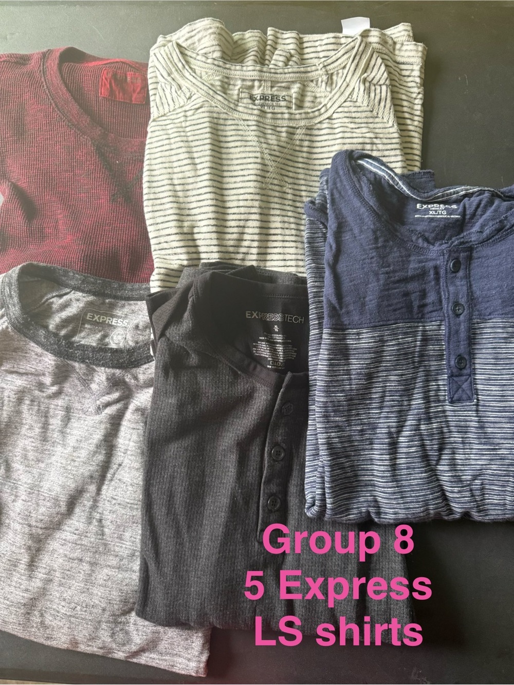 Express Mens' XL Long Sleeve Stripe Henley Shirt - Blue